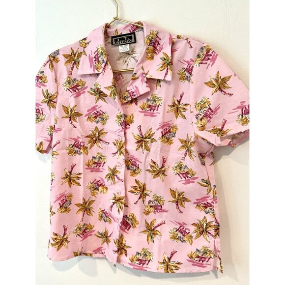 Vintage Pink Palm Tree Button Up Hawaiian Shirt Sz Medium USA NWT - Picture 7 of 7